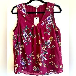 NEW Pleione Size M Burgundy Floral Sleeveless Blouse